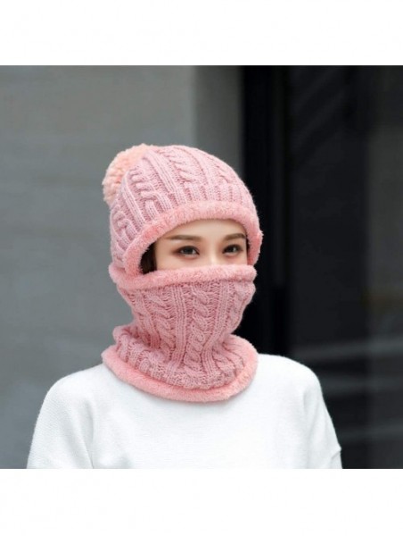 Skullies & Beanies Warm Fleece Lined Knit Hats Hood Scarf Set for Women Winter Beanie with Pom Pom - Pink - CM18LX5SI0O $14.09