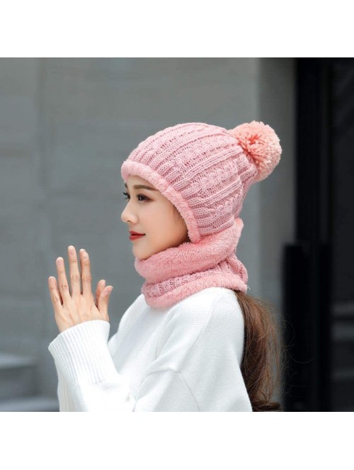 Skullies & Beanies Warm Fleece Lined Knit Hats Hood Scarf Set for Women Winter Beanie with Pom Pom - Pink - CM18LX5SI0O $14.09