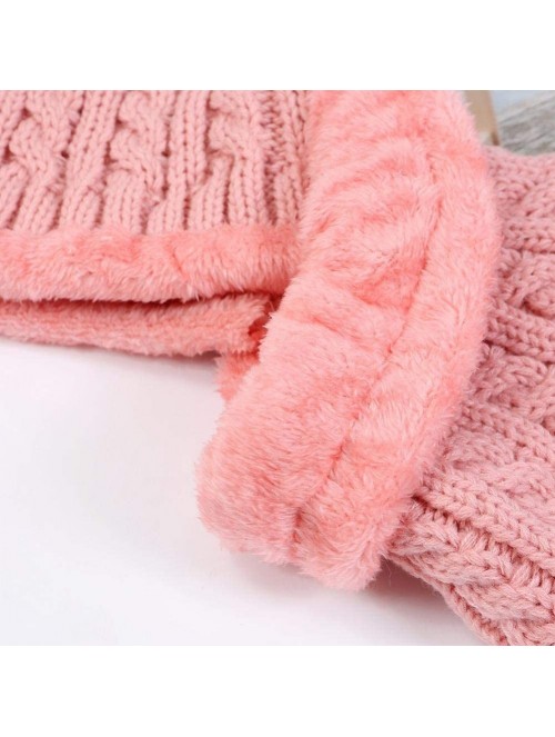 Skullies & Beanies Warm Fleece Lined Knit Hats Hood Scarf Set for Women Winter Beanie with Pom Pom - Pink - CM18LX5SI0O $14.09