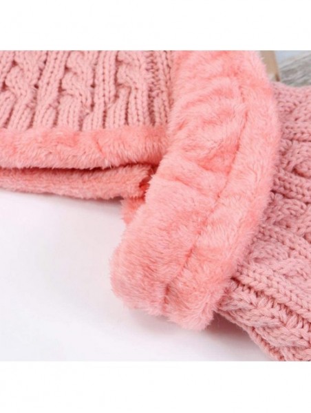 Skullies & Beanies Warm Fleece Lined Knit Hats Hood Scarf Set for Women Winter Beanie with Pom Pom - Pink - CM18LX5SI0O $14.09