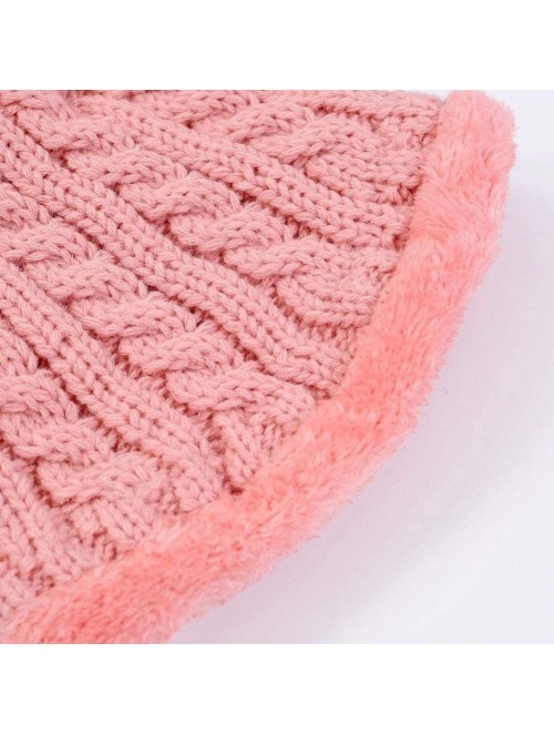 Skullies & Beanies Warm Fleece Lined Knit Hats Hood Scarf Set for Women Winter Beanie with Pom Pom - Pink - CM18LX5SI0O $14.09