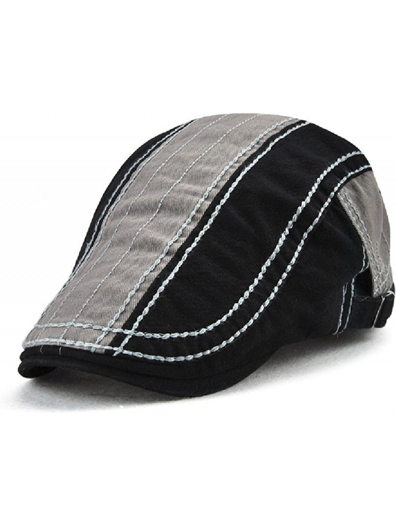 Newsboy Caps Men's Summer Fashion Vintage Cotton Visor Cap Beret Newsboy Hat - Black - CQ18E2TA2G6 $17.58