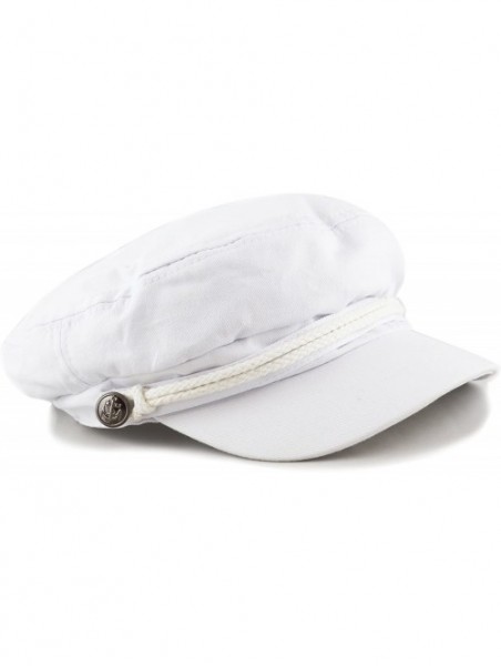 Newsboy Caps Black Horn Unisex Cotton Greek Fisherman's Sailor Fiddler Hat Cap - White - CH187LU7I05 $17.86