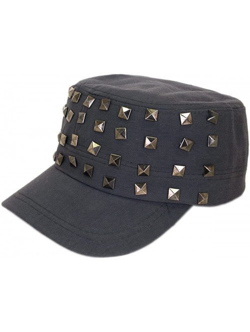 Newsboy Caps Adjustable Cotton Military Style Studded Front Army Cap Cadet Hat - Diff Colors Avail - Charcoal - CU11KUTXN61 $...
