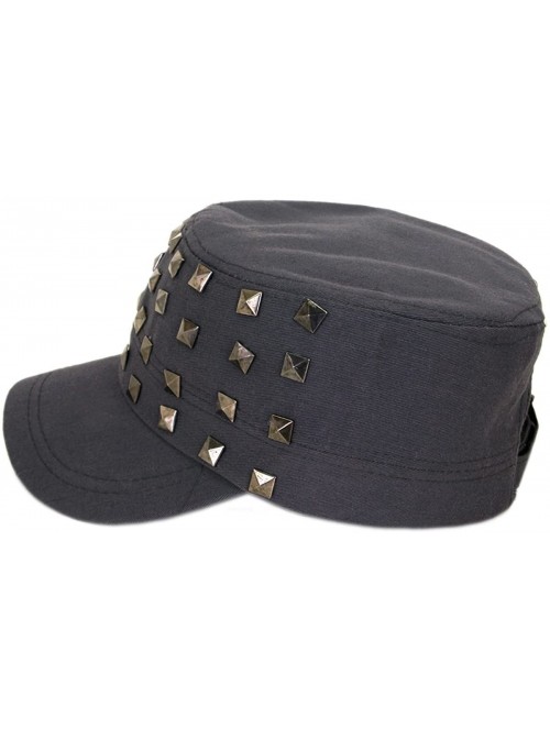 Newsboy Caps Adjustable Cotton Military Style Studded Front Army Cap Cadet Hat - Diff Colors Avail - Charcoal - CU11KUTXN61 $...