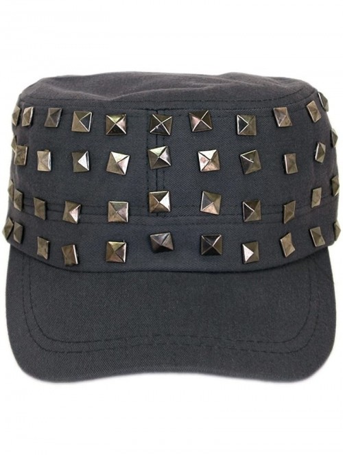 Newsboy Caps Adjustable Cotton Military Style Studded Front Army Cap Cadet Hat - Diff Colors Avail - Charcoal - CU11KUTXN61 $...