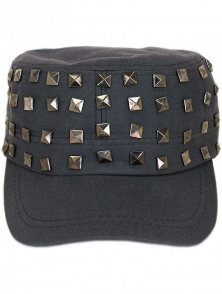 Newsboy Caps Adjustable Cotton Military Style Studded Front Army Cap Cadet Hat - Diff Colors Avail - Charcoal - CU11KUTXN61 $...