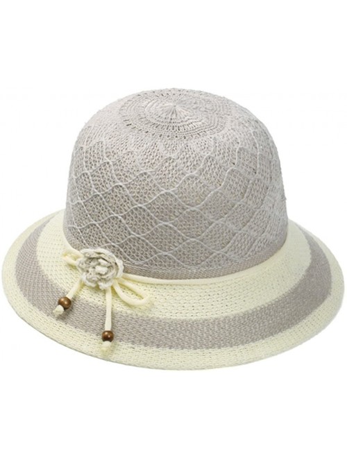 Fedoras Women Lady Summer Breathable Sun Braided Trim Straw Bowler Cap Cloche Hat - Daisy Tie - Gray - C812EKWFGR7 $10.25