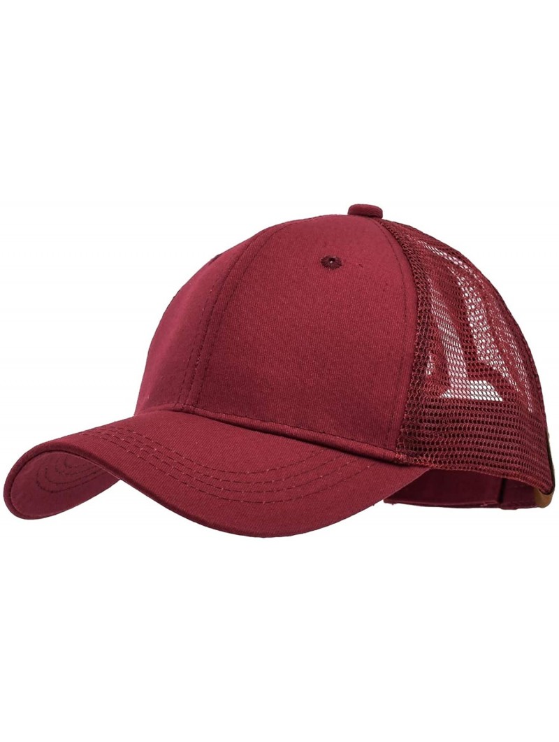 Visors Ponytail hat Messy High Bun-Camo Pattern Adjustable Mesh Trucker Baseball Cap - Wine Red - CT18TWIL3DU $17.76