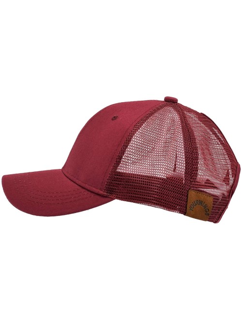 Visors Ponytail hat Messy High Bun-Camo Pattern Adjustable Mesh Trucker Baseball Cap - Wine Red - CT18TWIL3DU $17.76