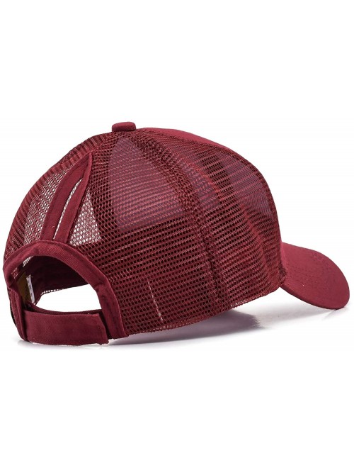 Visors Ponytail hat Messy High Bun-Camo Pattern Adjustable Mesh Trucker Baseball Cap - Wine Red - CT18TWIL3DU $17.76