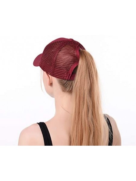 Visors Ponytail hat Messy High Bun-Camo Pattern Adjustable Mesh Trucker Baseball Cap - Wine Red - CT18TWIL3DU $17.76