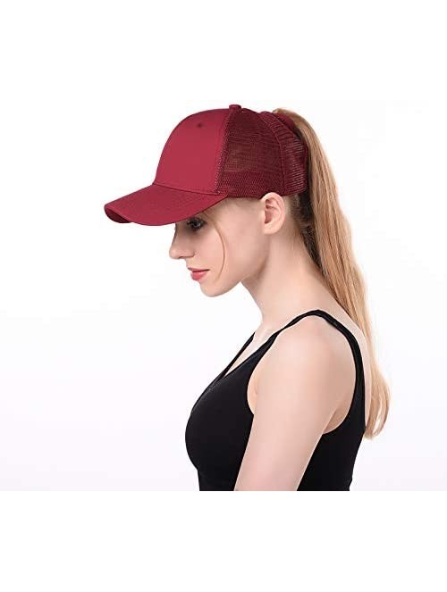 Visors Ponytail hat Messy High Bun-Camo Pattern Adjustable Mesh Trucker Baseball Cap - Wine Red - CT18TWIL3DU $17.76