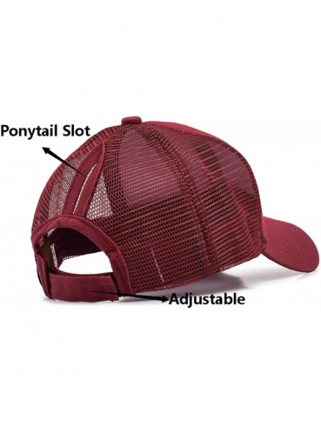 Visors Ponytail hat Messy High Bun-Camo Pattern Adjustable Mesh Trucker Baseball Cap - Wine Red - CT18TWIL3DU $17.76