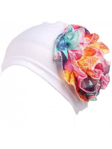 Skullies & Beanies Women Flower Elastic Turban Beanie Wrap Chemo Cap Hat - White - CT12ODXVAUE $17.30