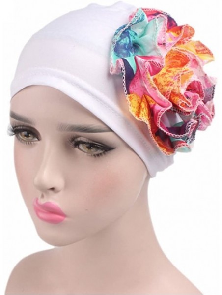 Skullies & Beanies Women Flower Elastic Turban Beanie Wrap Chemo Cap Hat - White - CT12ODXVAUE $17.30