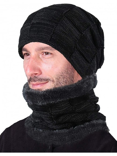 Skullies & Beanies Winter Beanie Hat Scarf Set Warm Thick Knit Hat Skull Cap for Men Women - Black - CE18M7DUAMD $11.79