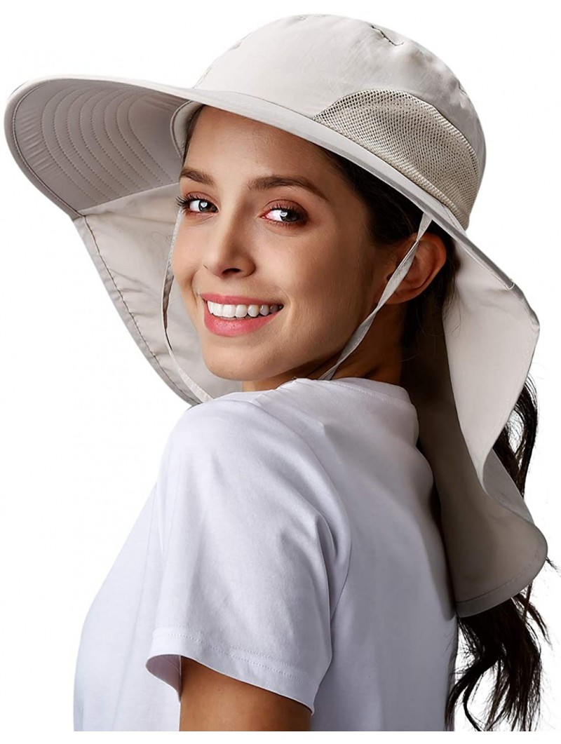 Sun Hats Womens Sun hat Wide Brim Safari Fishing Hat with Large Neck Flap Hiking Hats for Women - Beige - C118TKRHLRT $21.35