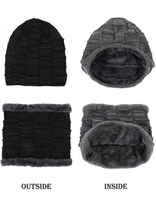 Skullies & Beanies Winter Beanie Hat Scarf Set Warm Thick Knit Hat Skull Cap for Men Women - Black - CE18M7DUAMD $11.79