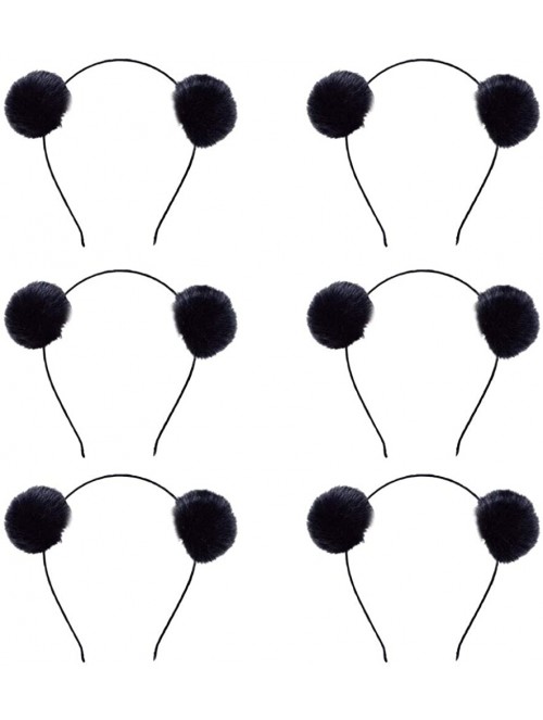 Headbands 6 Pcs Girl's Adorable Fur Ball Pompom Ball Hair Hoops Headbands - Black - CE18YZX5UGL $14.33