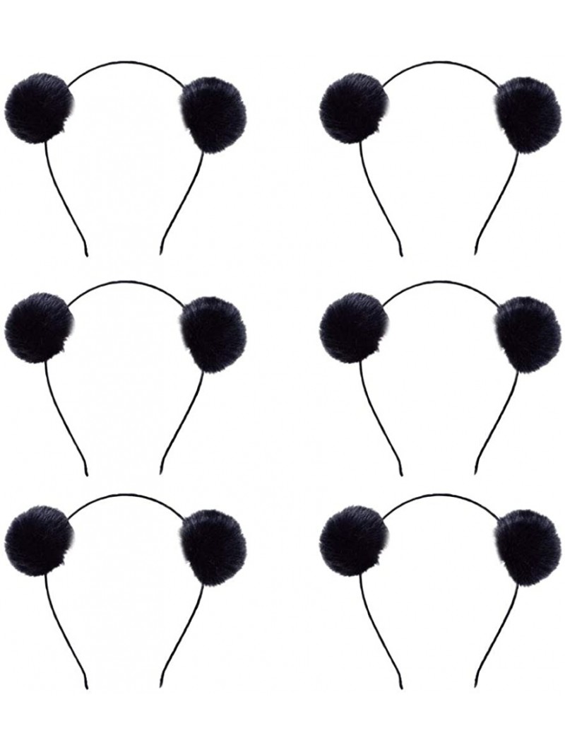 Headbands 6 Pcs Girl's Adorable Fur Ball Pompom Ball Hair Hoops Headbands - Black - CE18YZX5UGL $14.33