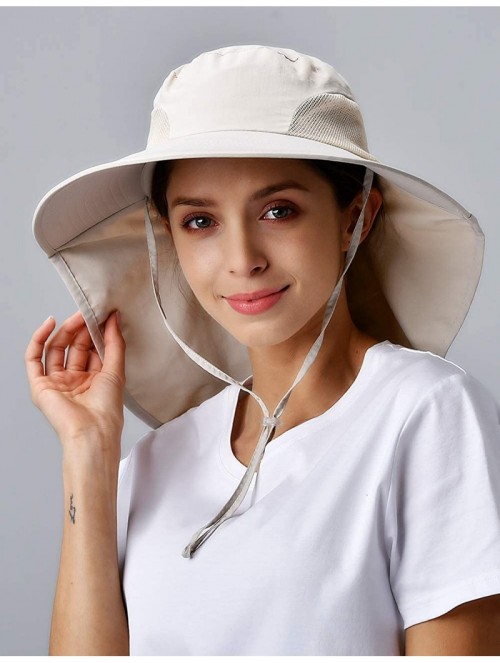 Sun Hats Womens Sun hat Wide Brim Safari Fishing Hat with Large Neck Flap Hiking Hats for Women - Beige - C118TKRHLRT $21.35