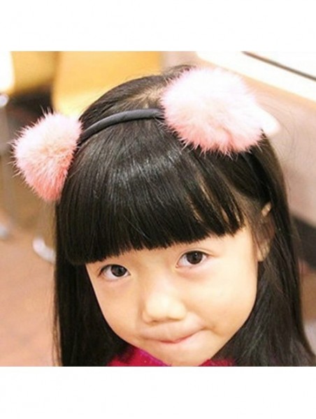 Headbands 6 Pcs Girl's Adorable Fur Ball Pompom Ball Hair Hoops Headbands - Black - CE18YZX5UGL $14.33