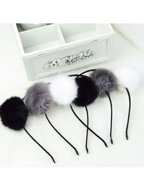 Headbands 6 Pcs Girl's Adorable Fur Ball Pompom Ball Hair Hoops Headbands - Black - CE18YZX5UGL $14.33