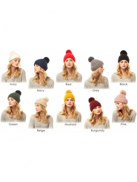 Skullies & Beanies Me Plus Women Fashion Fall Winter Soft Cable Knitted Faux Fur Pom Pom Beanie Hat - Cable Knit - Beige - CN...