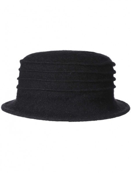 Fedoras Women's Elegant Flower 100% Wool Trimmed Wool Cloche Winter Hat - Black - CZ18IWK9SOQ $14.33