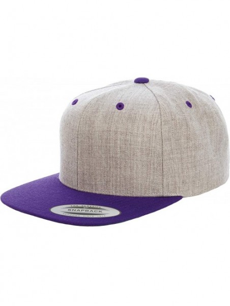 Baseball Caps Yupoong Premium Classic Snapback Hat - Flat Brim- Adjustable Ballcap w/Hat Liner - Heather/Purple - CO18GYZ9KM8...