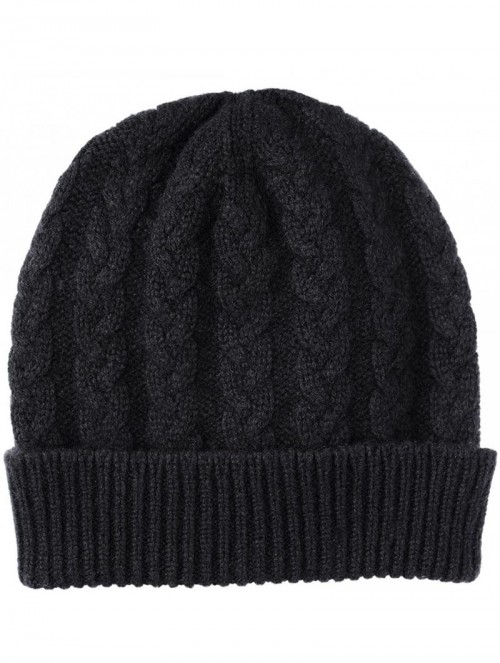 Skullies & Beanies Pure Cashmere Cable Knit Cap Made in Scotland - Black - CR11F5QPC1X $52.44
