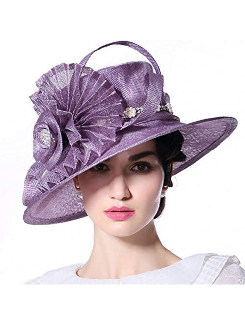 Bucket Hats Women Hat Big Flower Summer Hat Sinamay Wide Brim(Purple) - CZ11AJ7IT99 $47.52