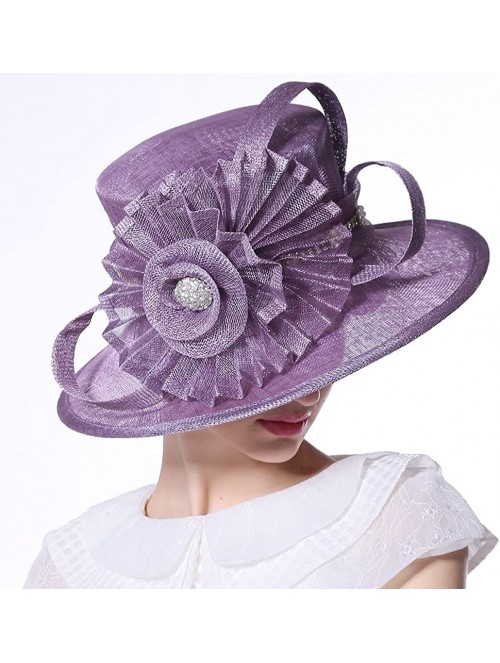 Bucket Hats Women Hat Big Flower Summer Hat Sinamay Wide Brim(Purple) - CZ11AJ7IT99 $47.52