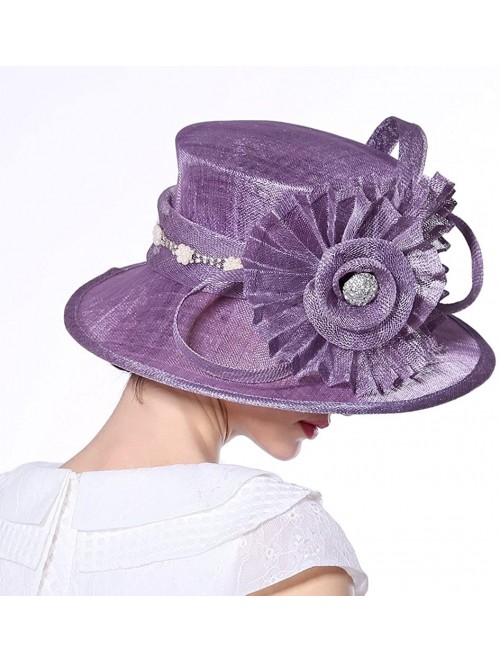 Bucket Hats Women Hat Big Flower Summer Hat Sinamay Wide Brim(Purple) - CZ11AJ7IT99 $47.52