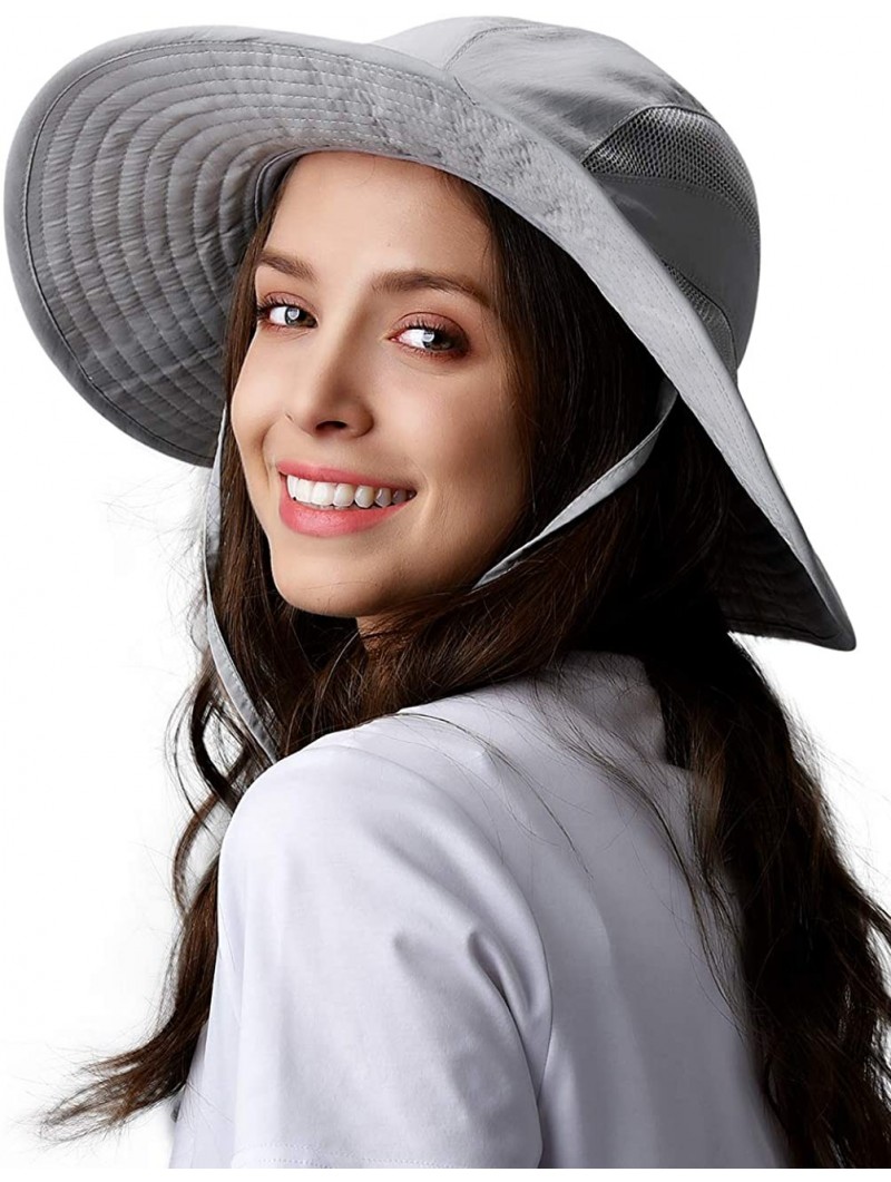 Sun Hats Sun Hats for Women Wide Brim Sun Protection Boonie Hat Cap with Ponytail Hole - Grey - C618TGGQCG5 $26.42