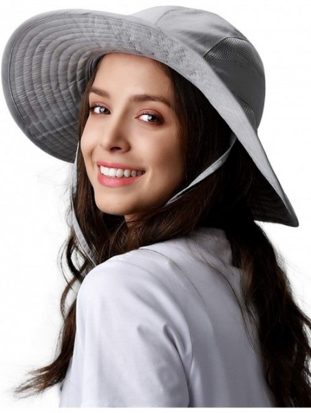 Sun Hats Sun Hats for Women Wide Brim Sun Protection Boonie Hat Cap with Ponytail Hole - Grey - C618TGGQCG5 $26.42