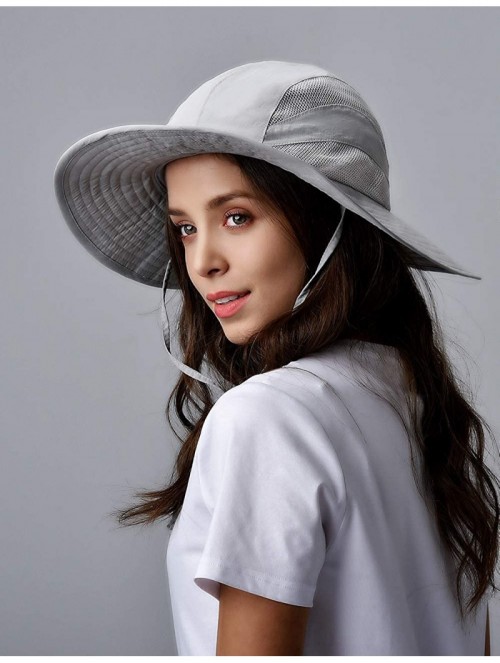 Sun Hats Sun Hats for Women Wide Brim Sun Protection Boonie Hat Cap with Ponytail Hole - Grey - C618TGGQCG5 $26.42