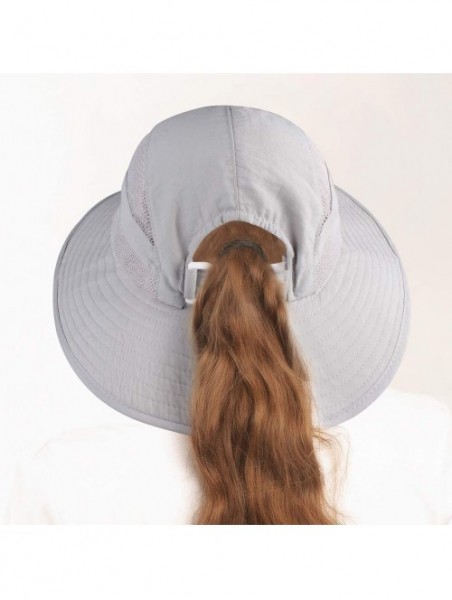 Sun Hats Sun Hats for Women Wide Brim Sun Protection Boonie Hat Cap with Ponytail Hole - Grey - C618TGGQCG5 $26.42