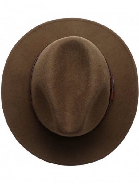 Fedoras Men's Premium Wool Outback Fedora with Faux Leather Band Hat with Socks. - He59-brown - CG12MAKDERX $45.55