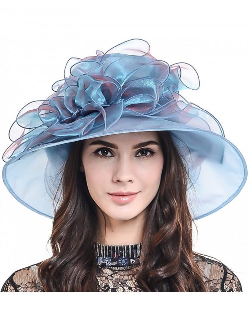 Sun Hats Ladies Kentucky Derby Church Hat Wide Brim Leaf Flower Bridal Dress Hat s037 - Plain-peacock - CL17YIXKUN5 $36.75