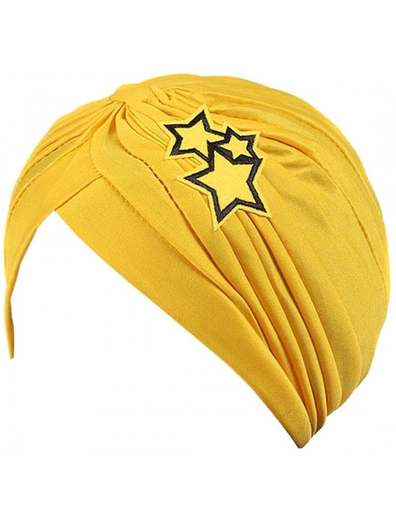 Skullies & Beanies Shiny Flower Turban Shimmer Chemo Cap Hairwrap Headwear Beanie Hair Scarf - Yellow Star - C318WXGX962 $13.99