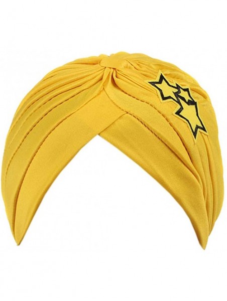 Skullies & Beanies Shiny Flower Turban Shimmer Chemo Cap Hairwrap Headwear Beanie Hair Scarf - Yellow Star - C318WXGX962 $13.99