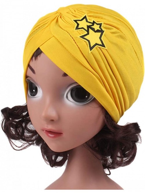 Skullies & Beanies Shiny Flower Turban Shimmer Chemo Cap Hairwrap Headwear Beanie Hair Scarf - Yellow Star - C318WXGX962 $13.99