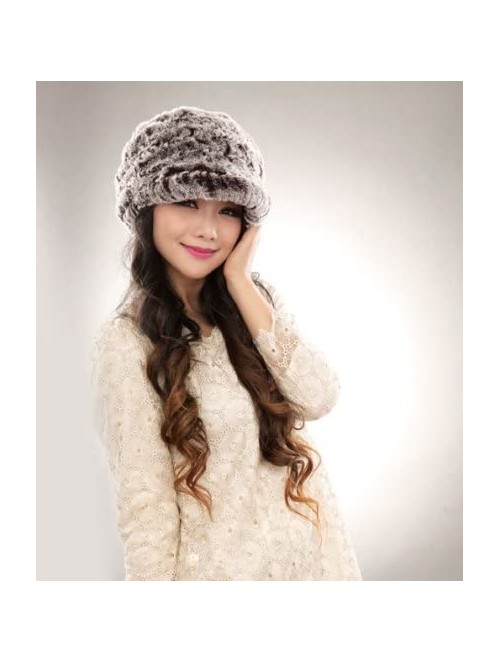 Skullies & Beanies Women's Real Rex Rabbit Fur Peaked Caps Hats Spiral Winter Warmer Ears Hat - Coffee Size-color - C311FGXY1...