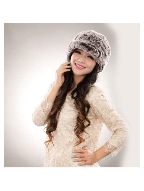 Skullies & Beanies Women's Real Rex Rabbit Fur Peaked Caps Hats Spiral Winter Warmer Ears Hat - Coffee Size-color - C311FGXY1...