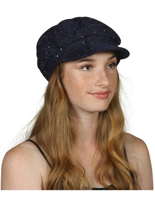 Newsboy Caps Glitter Sequin Trim Newsboy Hat - Navy - C111UHEG1XL $16.34