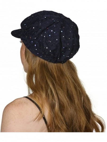 Newsboy Caps Glitter Sequin Trim Newsboy Hat - Navy - C111UHEG1XL $16.34