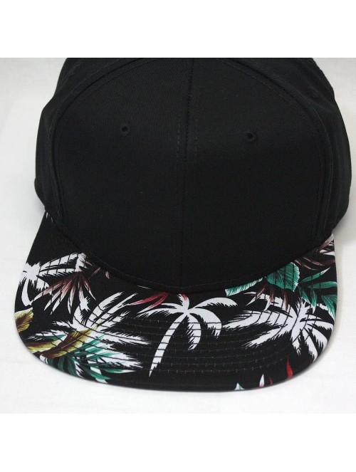 Baseball Caps Premium Floral Hawaiian Cotton Twill Adjustable Snapback Baseball Caps (Palm Tree/Black/Black Flat) - CL186DY7Y...