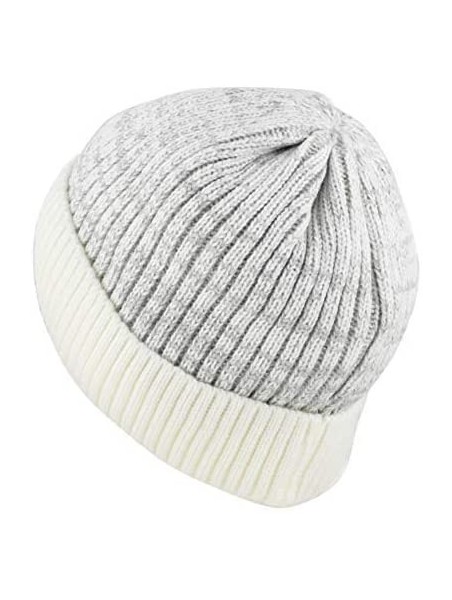 Skullies & Beanies Ribbed Knit Beanie Warm Thick Fleece Lined Hat Winter Skull Cap Extra Warmth (Off White) - CY18KER2226 $13.07